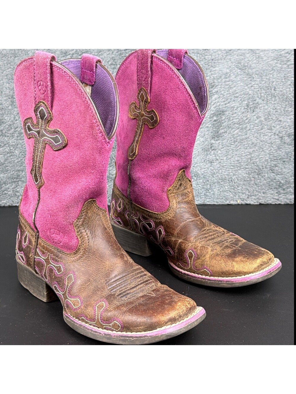 Ariat Youth Girls Crossroads Cowgirl Boots Brown Fushia Suede 10011892 size 13